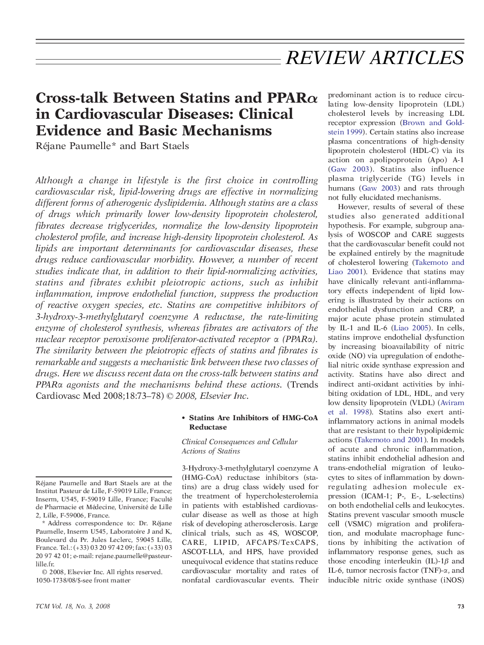 Cross-talk Between Statins and PPARÎ± in Cardiovascular Diseases: Clinical Evidence and Basic Mechanisms