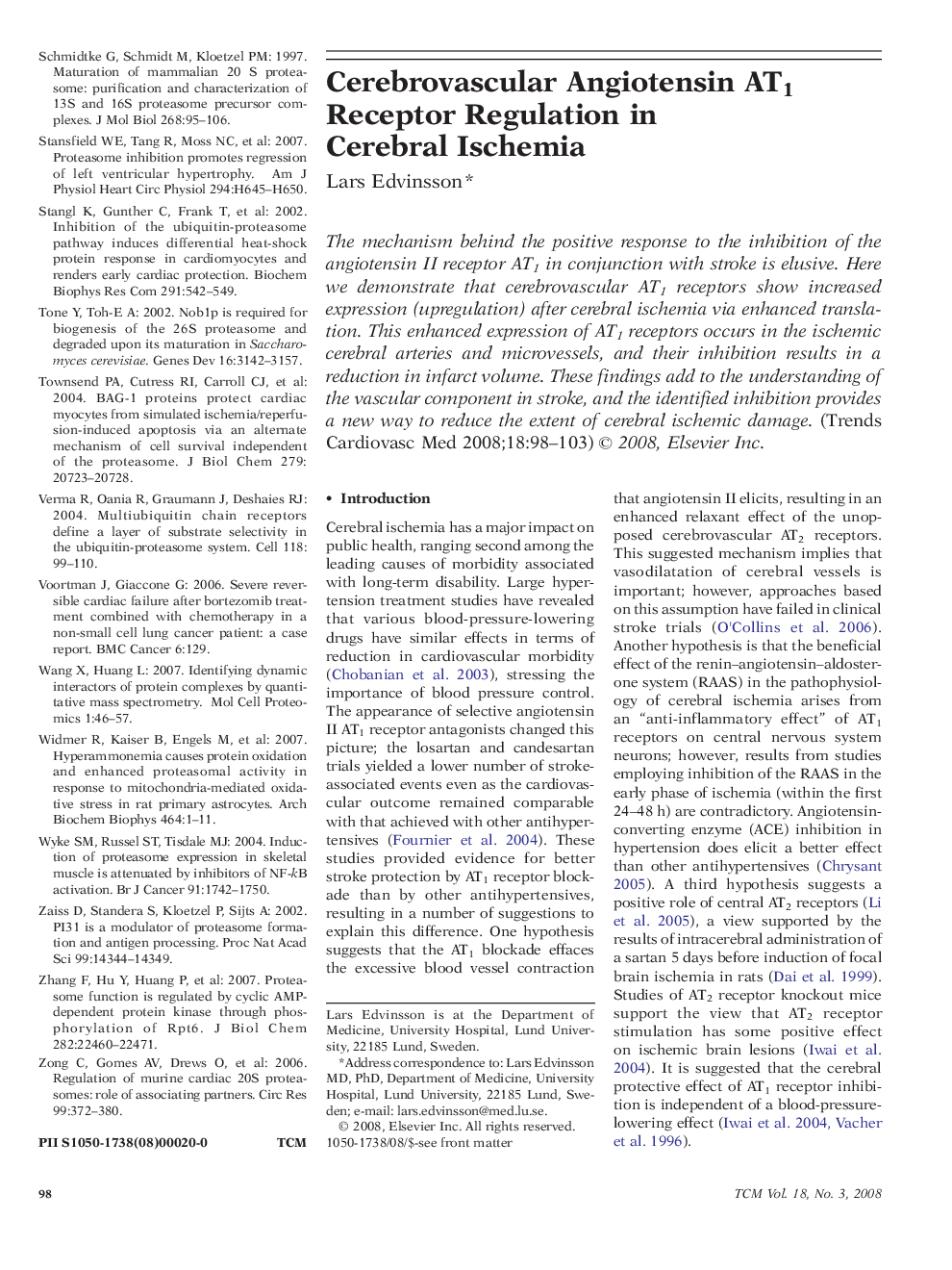 Cerebrovascular Angiotensin AT1 Receptor Regulation in Cerebral Ischemia
