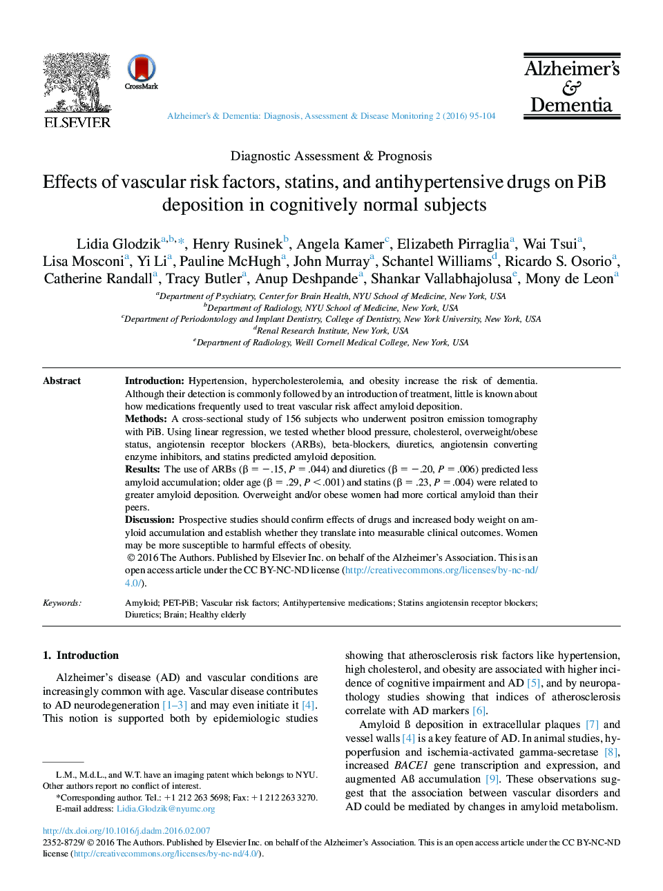 Effects of vascular risk factors, statins, and antihypertensive drugs on PiB deposition in cognitively normal subjects 