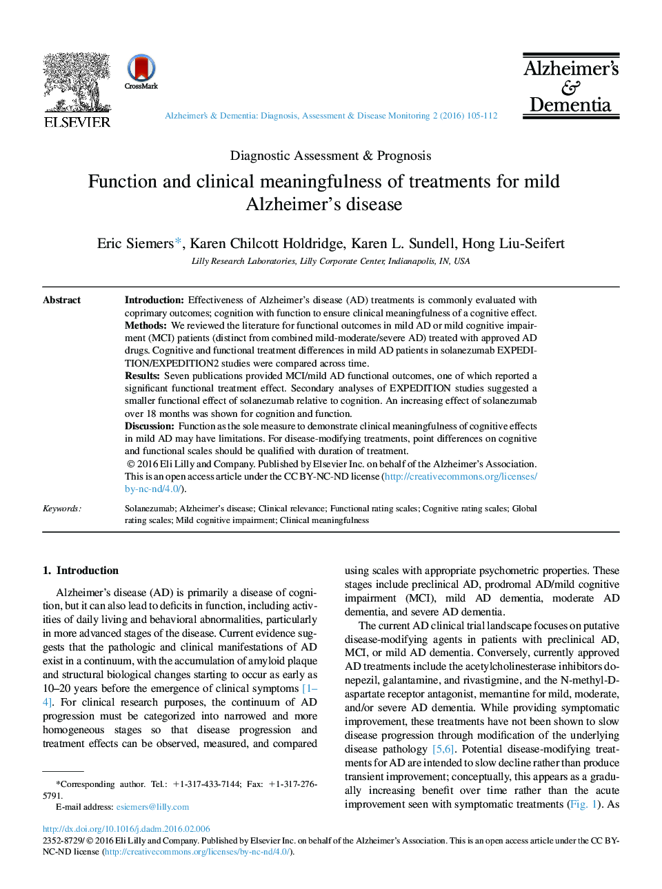 Function and clinical meaningfulness of treatments for mild Alzheimer's disease