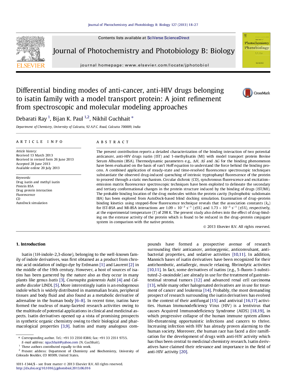 Differential binding modes of anti-cancer, anti-HIV drugs belonging to isatin family with a model transport protein: A joint refinement from spectroscopic and molecular modeling approaches