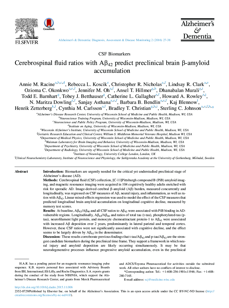 Cerebrospinal fluid ratios with Aβ42 predict preclinical brain β-amyloid accumulation 