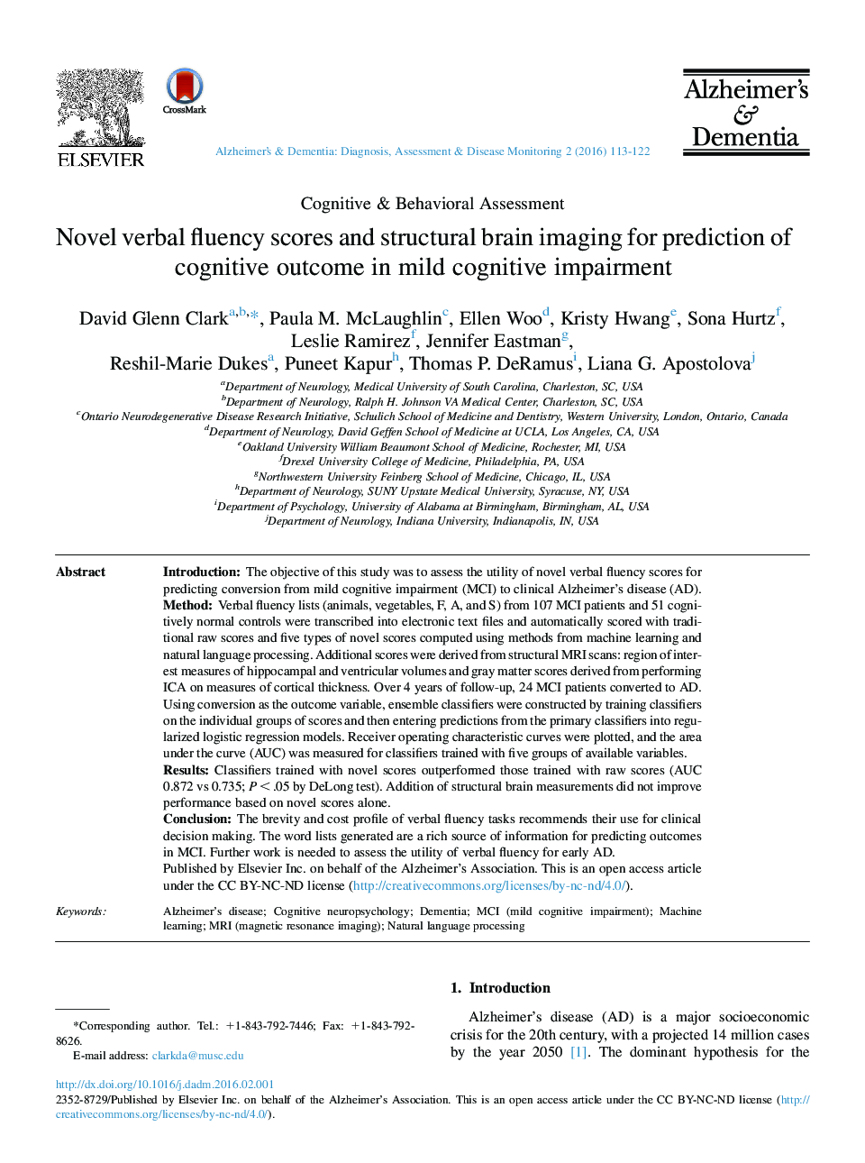 Novel verbal fluency scores and structural brain imaging for prediction of cognitive outcome in mild cognitive impairment