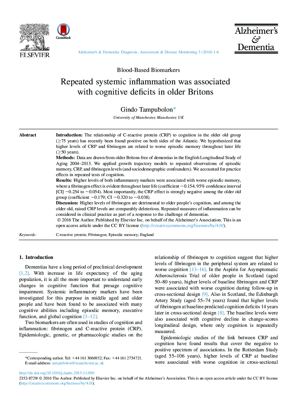 Repeated systemic inflammation was associated with cognitive deficits in older Britons