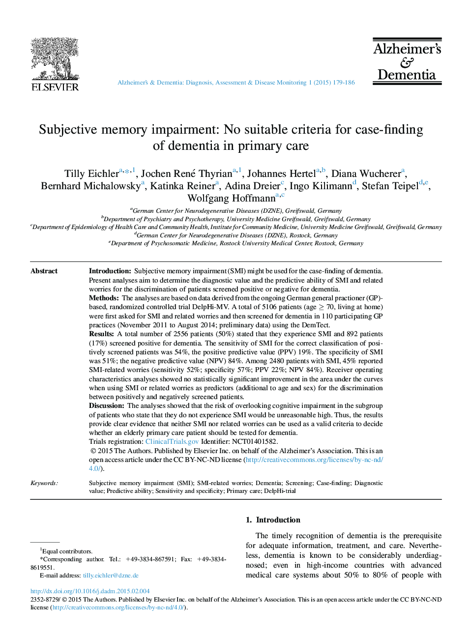 Subjective memory impairment: No suitable criteria for case-finding of dementia in primary care