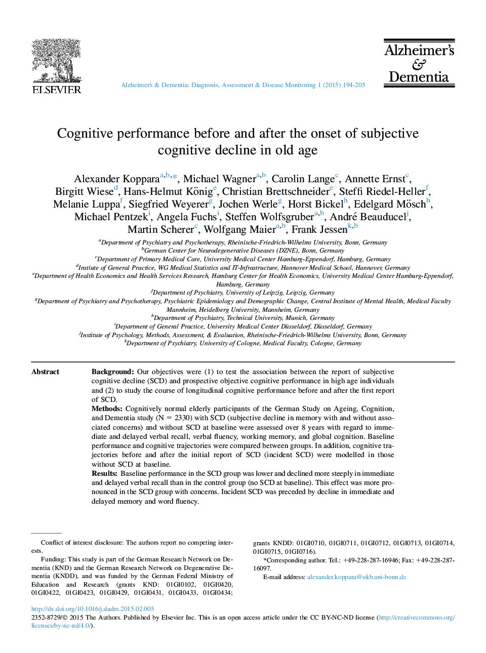Cognitive performance before and after the onset of subjective cognitive decline in old age 