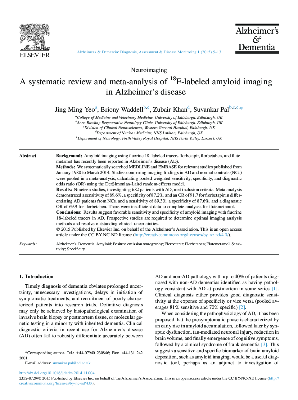 A systematic review and meta-analysis of 18F-labeled amyloid imaging in Alzheimer's disease