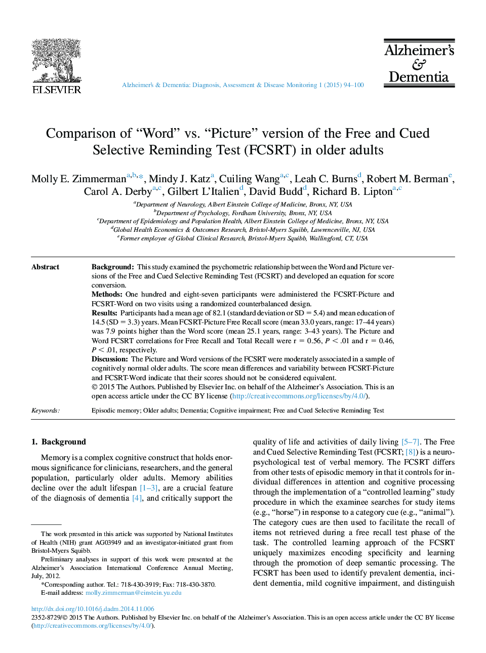 Comparison of “Word” vs. “Picture” version of the Free and Cued Selective Reminding Test (FCSRT) in older adults 