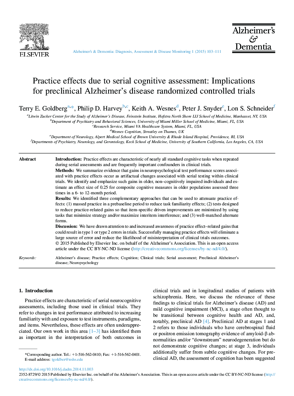 Practice effects due to serial cognitive assessment: Implications for preclinical Alzheimer's disease randomized controlled trials