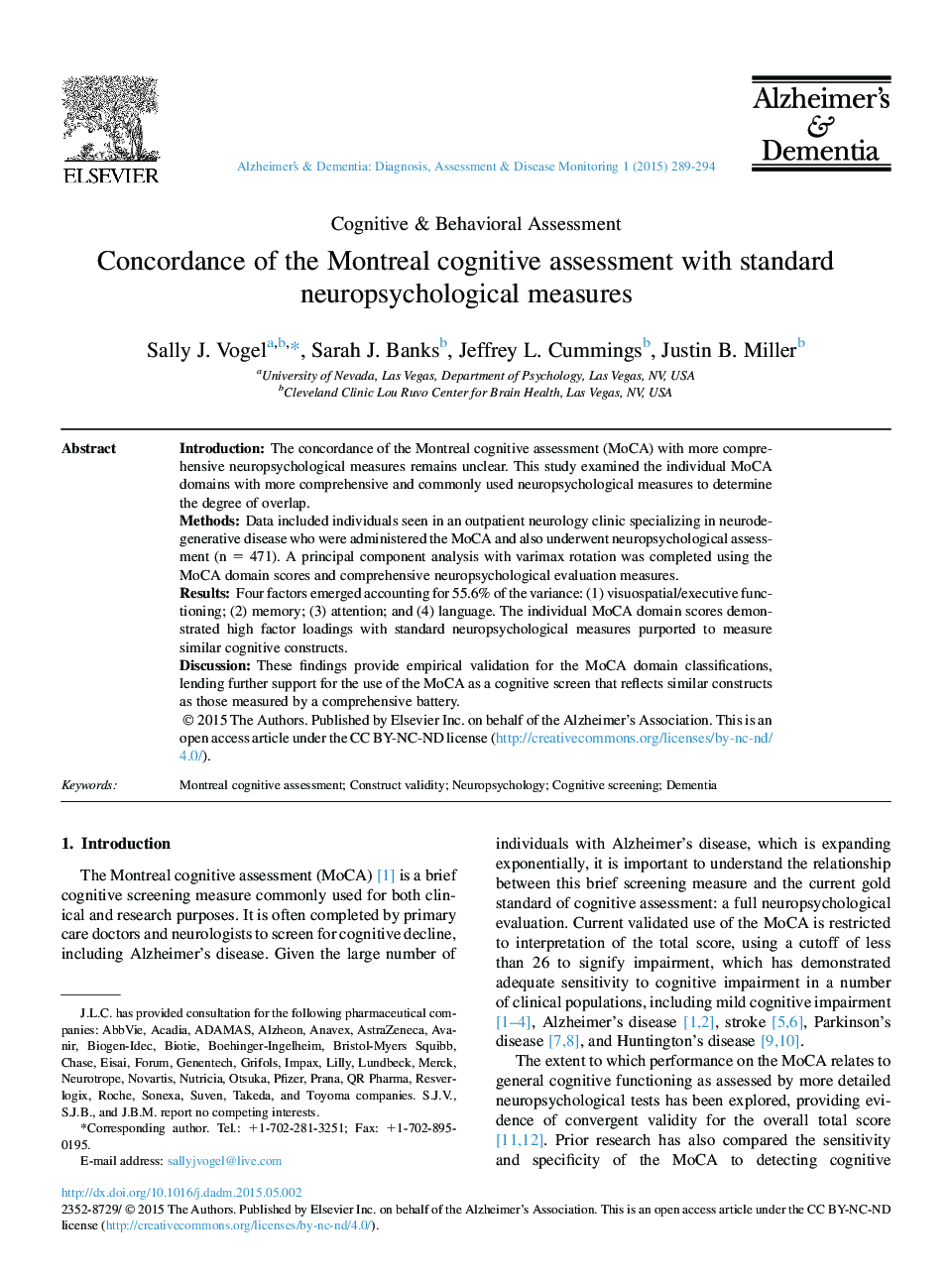 Concordance of the Montreal cognitive assessment with standard neuropsychological measures 