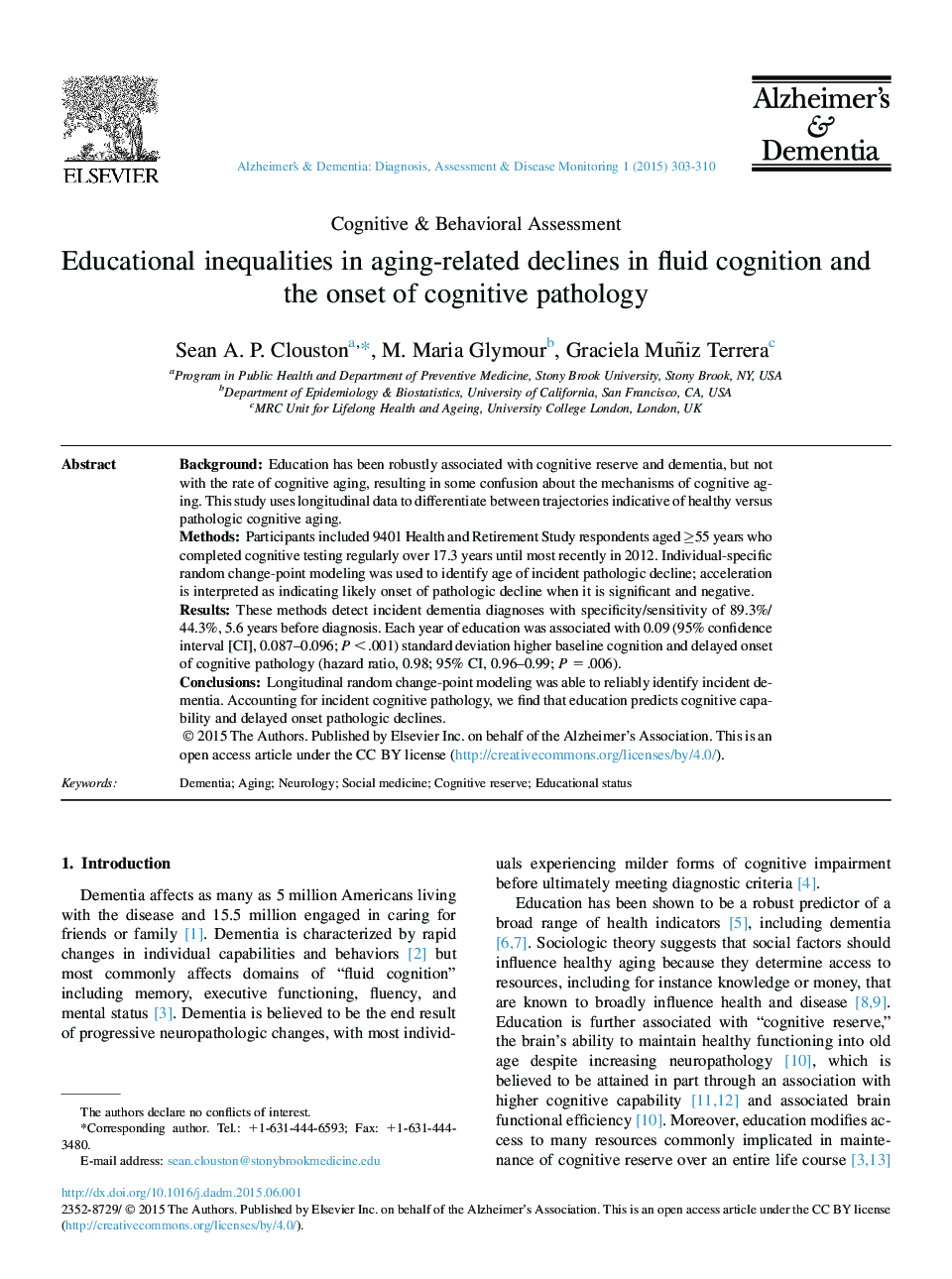 Educational inequalities in aging-related declines in fluid cognition and the onset of cognitive pathology 