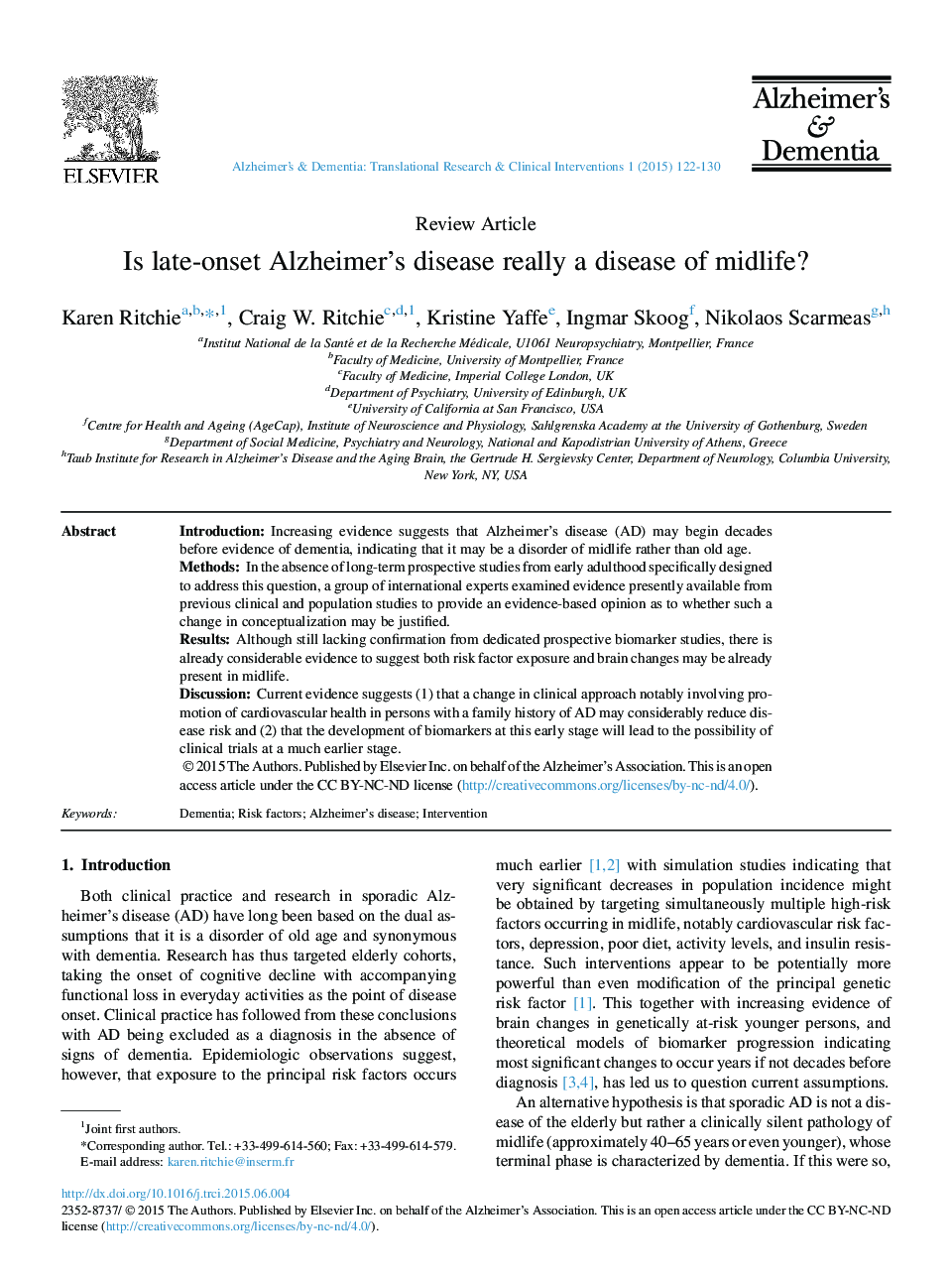 Is late-onset Alzheimer's disease really a disease of midlife?