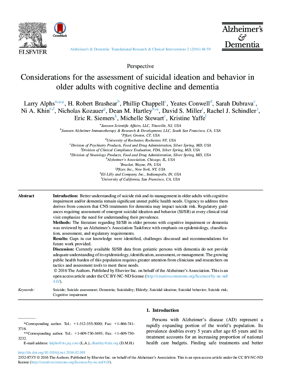 Considerations for the assessment of suicidal ideation and behavior in older adults with cognitive decline and dementia