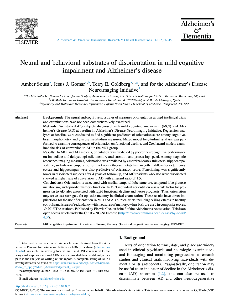 Neural and behavioral substrates of disorientation in mild cognitive impairment and Alzheimer's disease