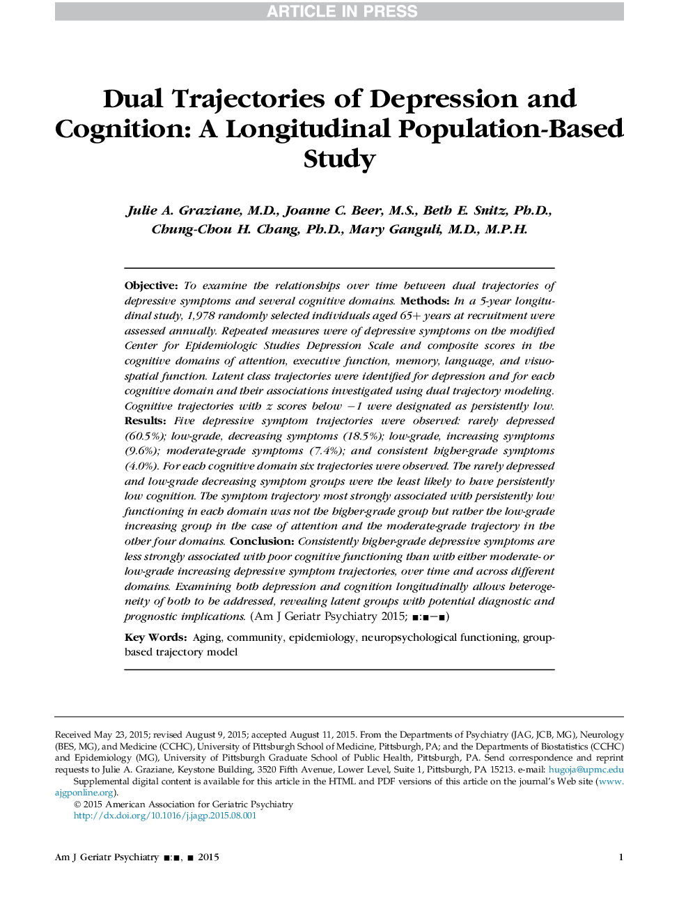 مسیرهای دوگانه افسردگی و شناخت: یک مطالعه مبتنی بر جمعیت طولی 