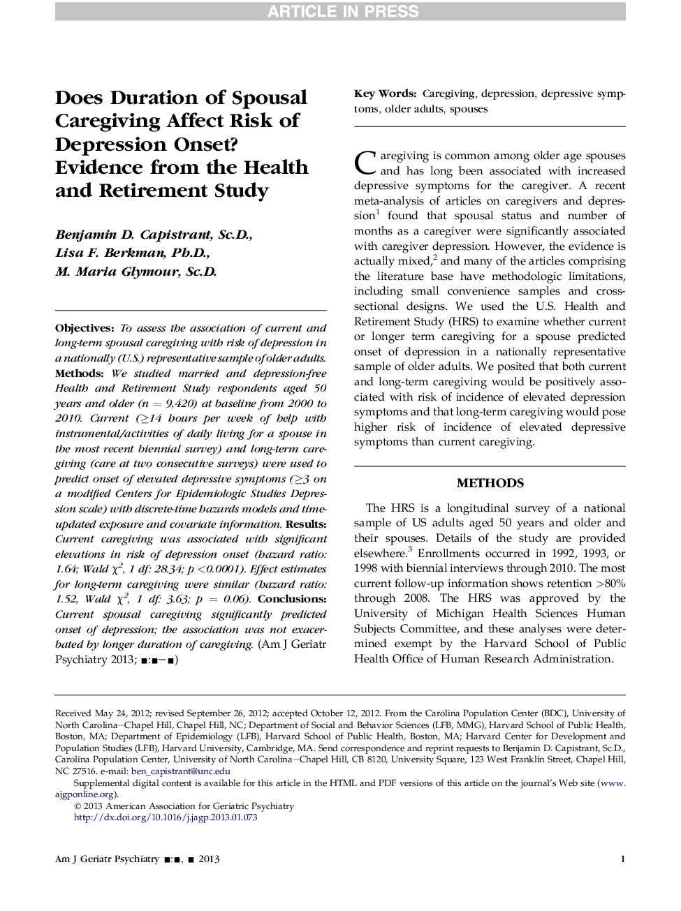 آیا طول مدت مراقبت از همسران در معرض خطر ابتلا به افسردگی است؟ شواهد از مطالعه بهداشت و بازنشستگی 