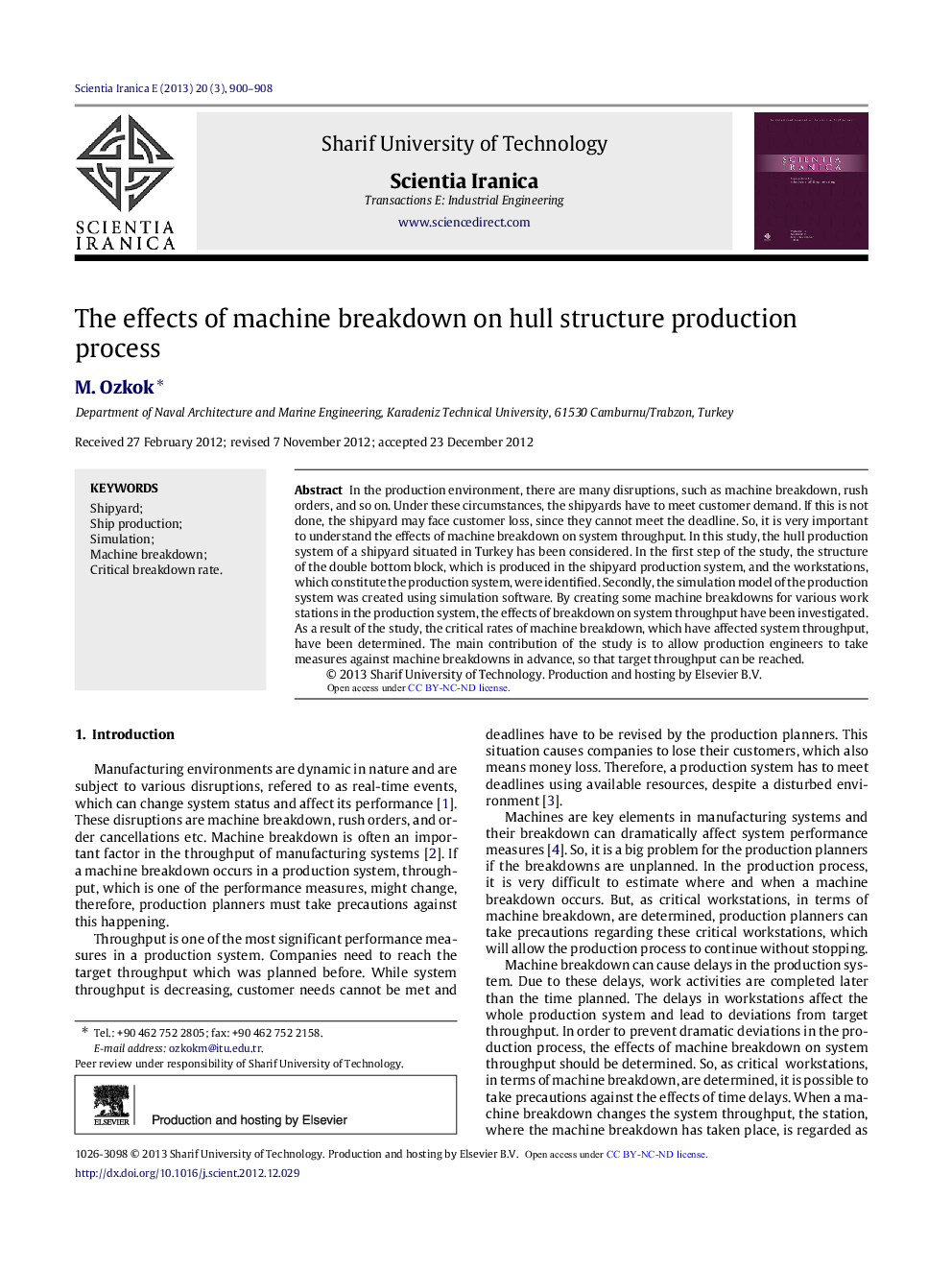 The effects of machine breakdown on hull structure production process 