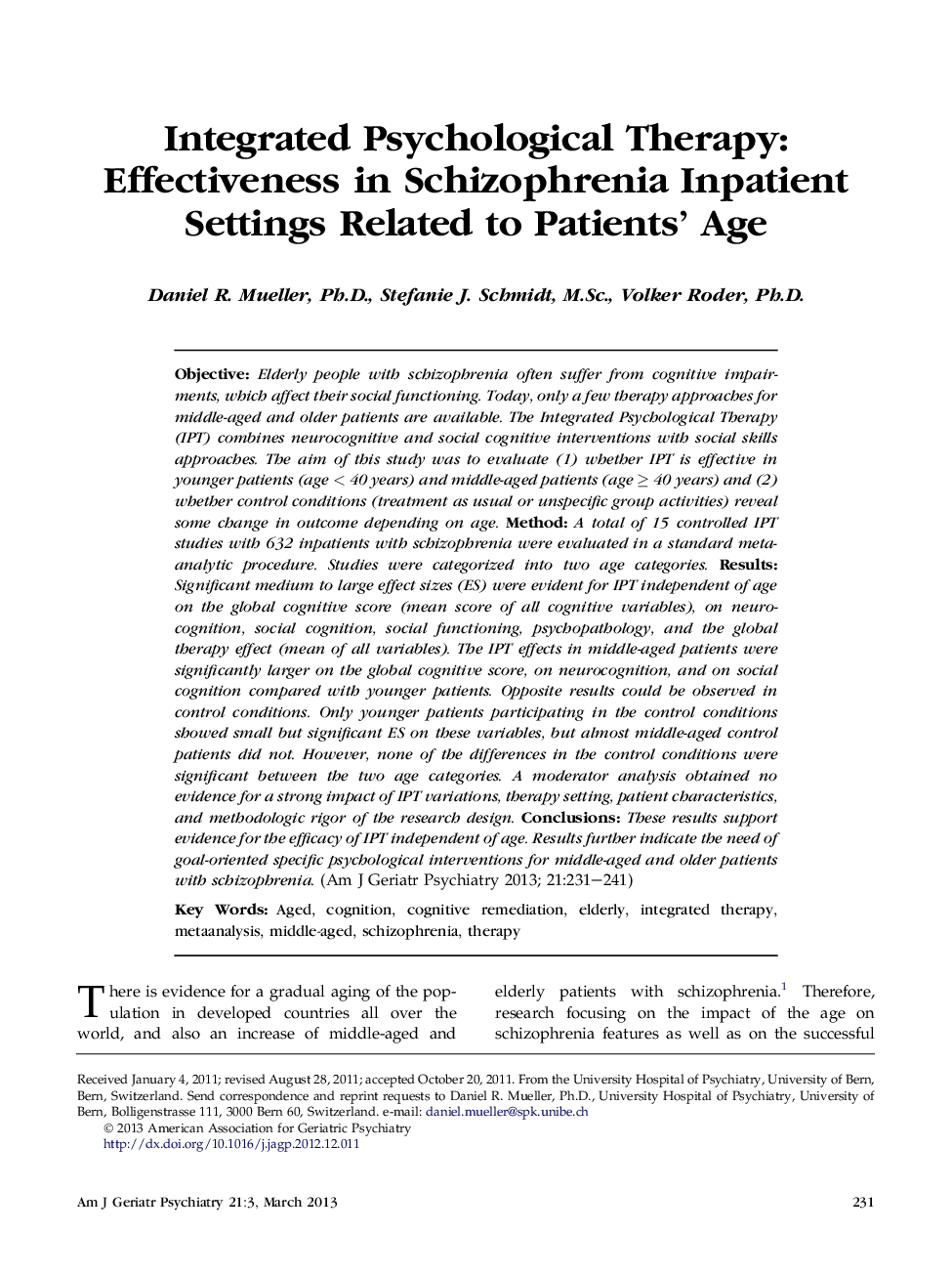 Integrated Psychological Therapy: Effectiveness in Schizophrenia Inpatient Settings Related to Patients' Age