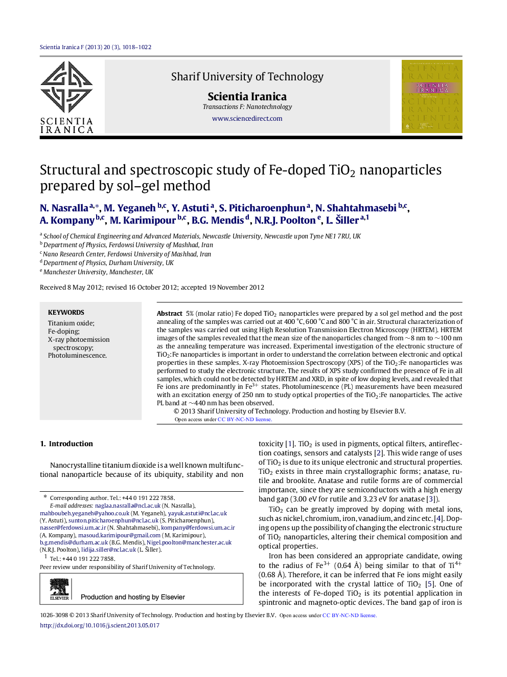 Structural and spectroscopic study of Fe-doped TiO2 nanoparticles prepared by sol–gel method 