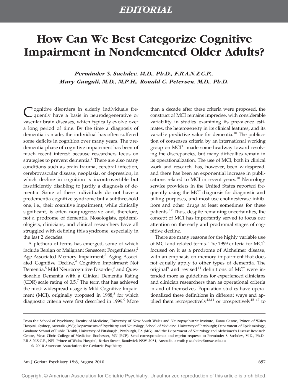 How Can We Best Categorize Cognitive Impairment in Nondemented Older Adults?