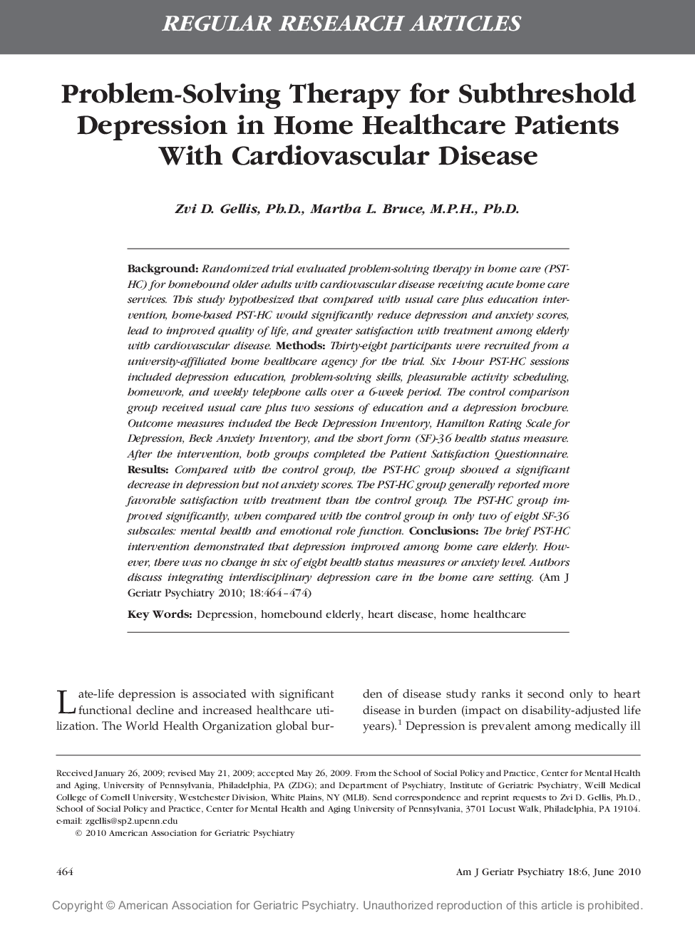 Problem-Solving Therapy for Subthreshold Depression in Home Healthcare Patients With Cardiovascular Disease