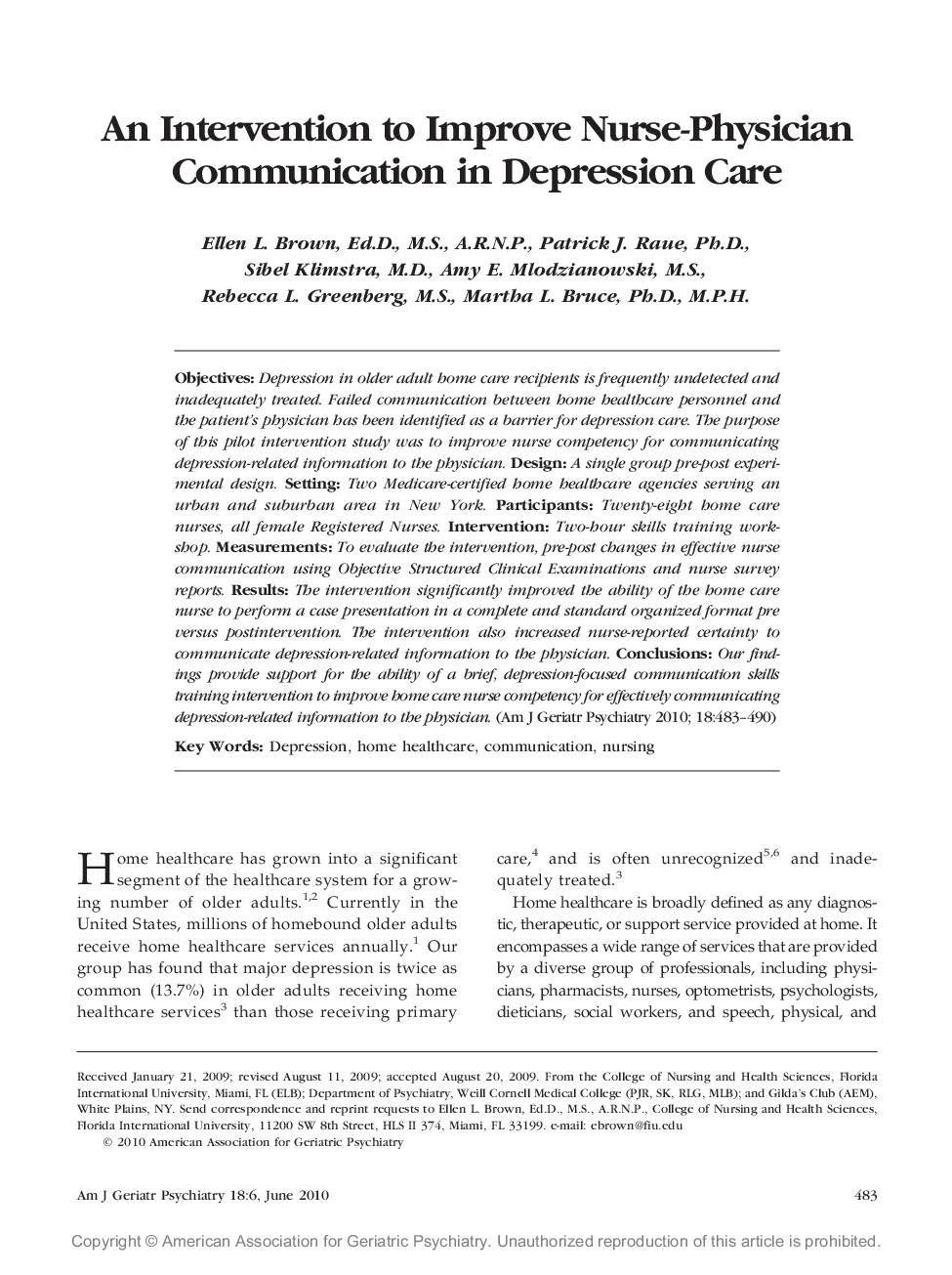 An Intervention to Improve Nurse-Physician Communication in Depression Care