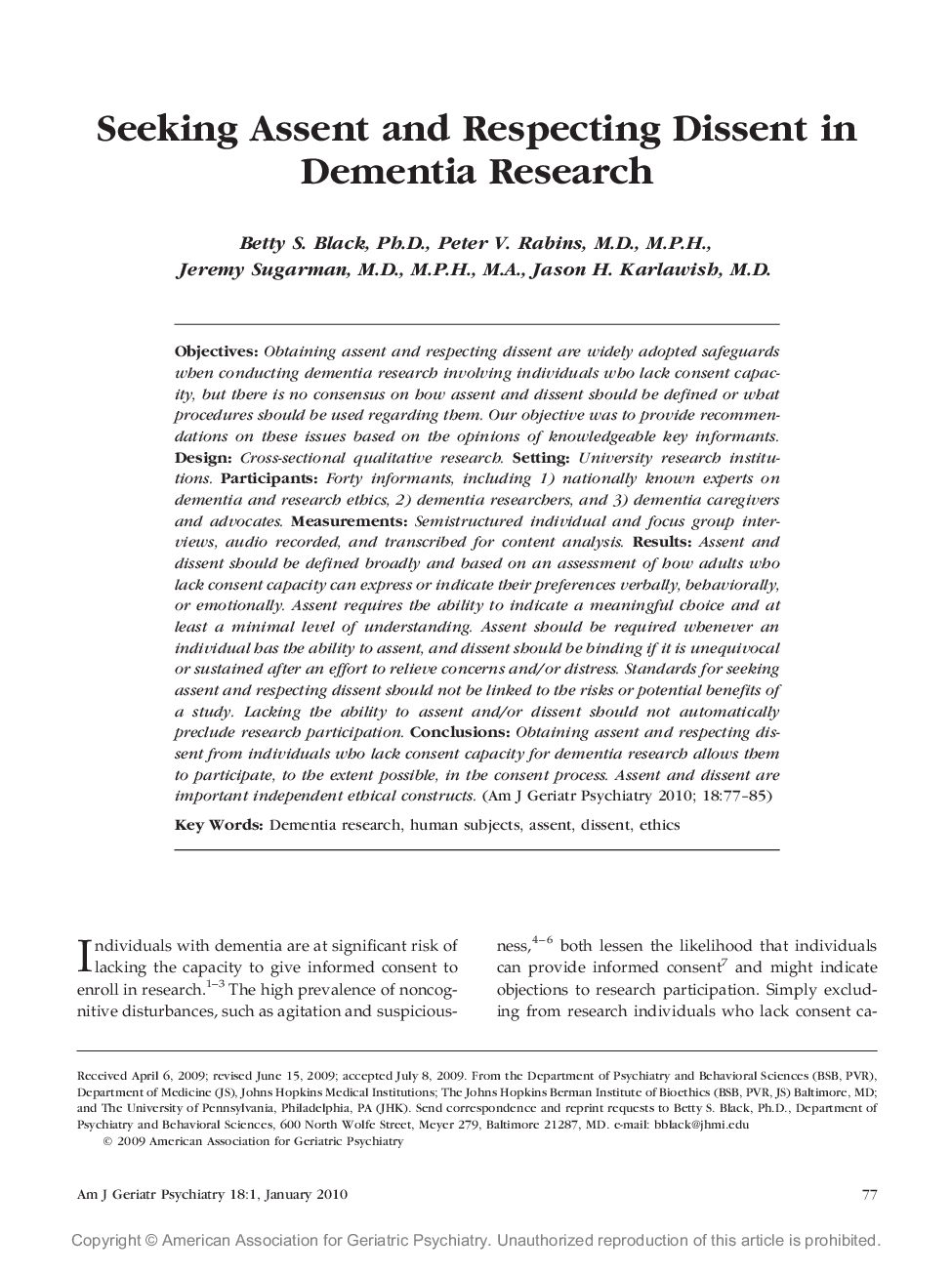 Seeking Assent and Respecting Dissent in Dementia Research