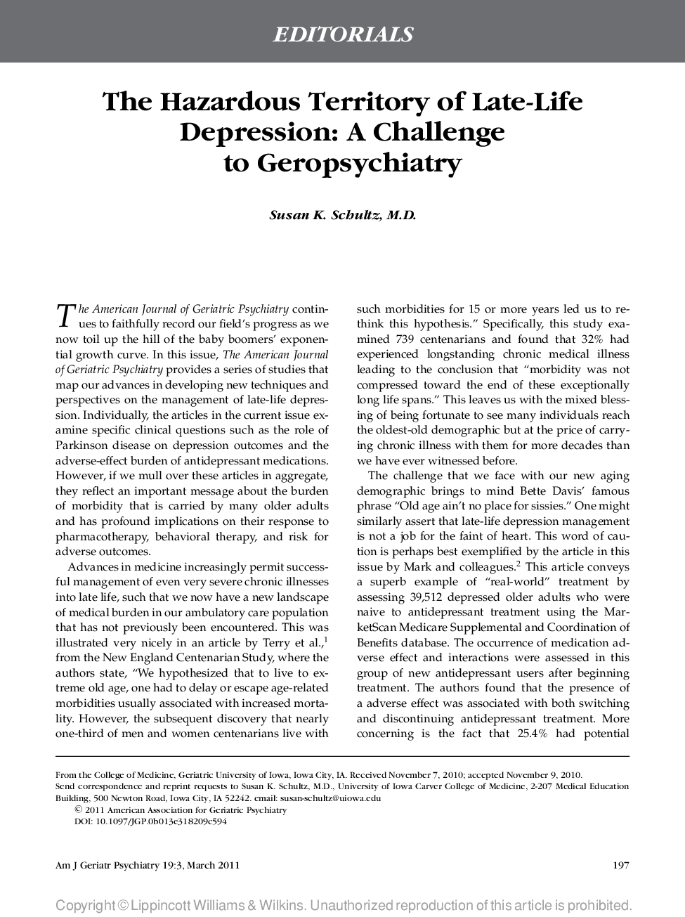 عکس صفحه اول مقاله: The Hazardous Territory of Late-Life Depression: A Challenge to Geropsychiatry The Hazardous Territory of Late-Life Depression: A Challenge to Geropsychiatry