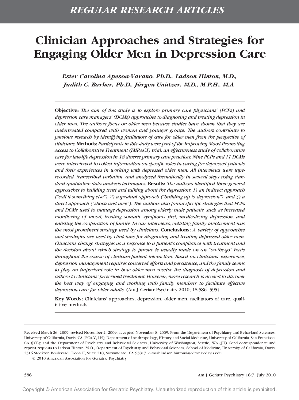 Clinician Approaches and Strategies for Engaging Older Men in Depression Care