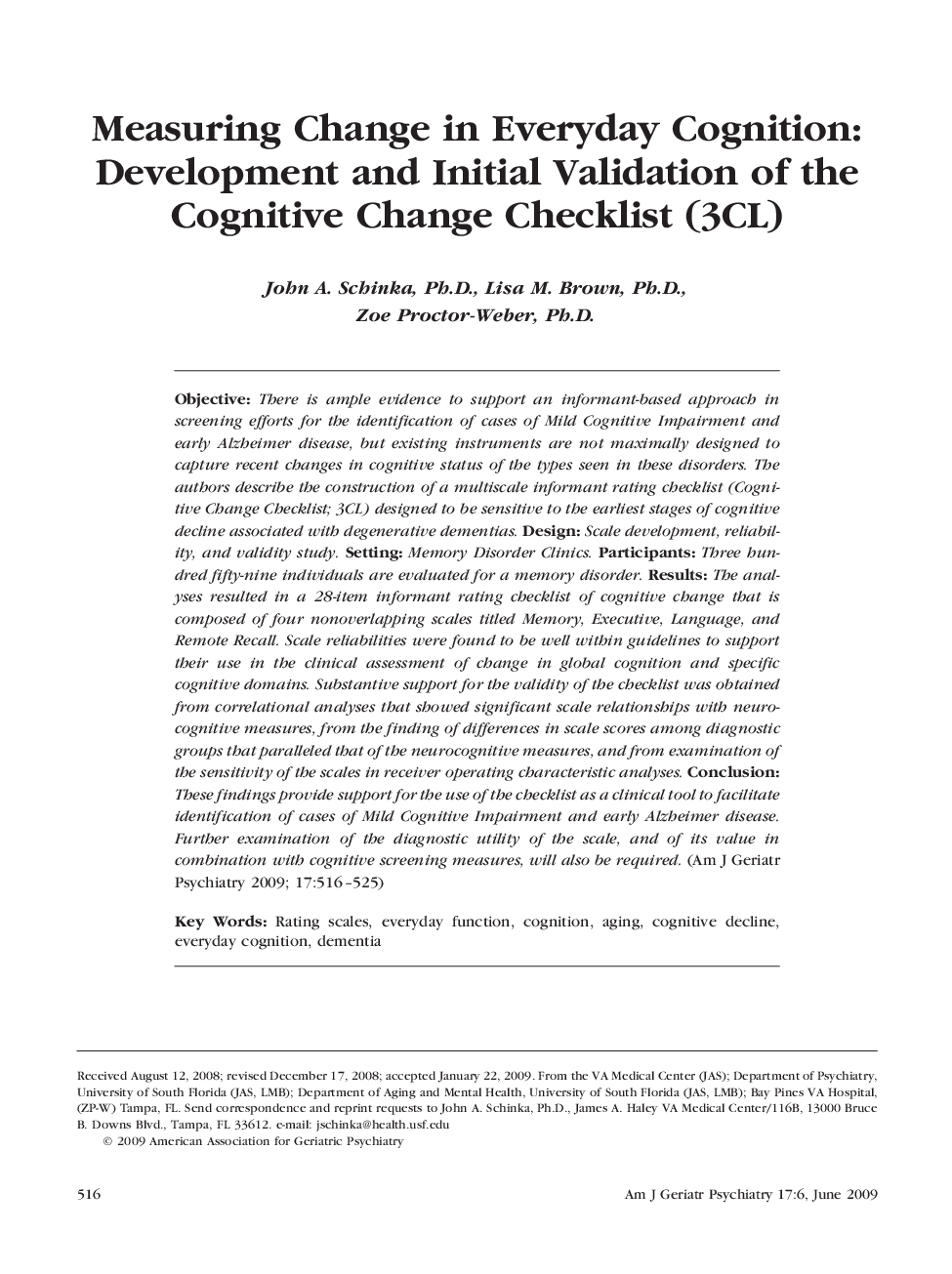 Measuring Change in Everyday Cognition: Development and Initial Validation of the Cognitive Change Checklist (3CL)