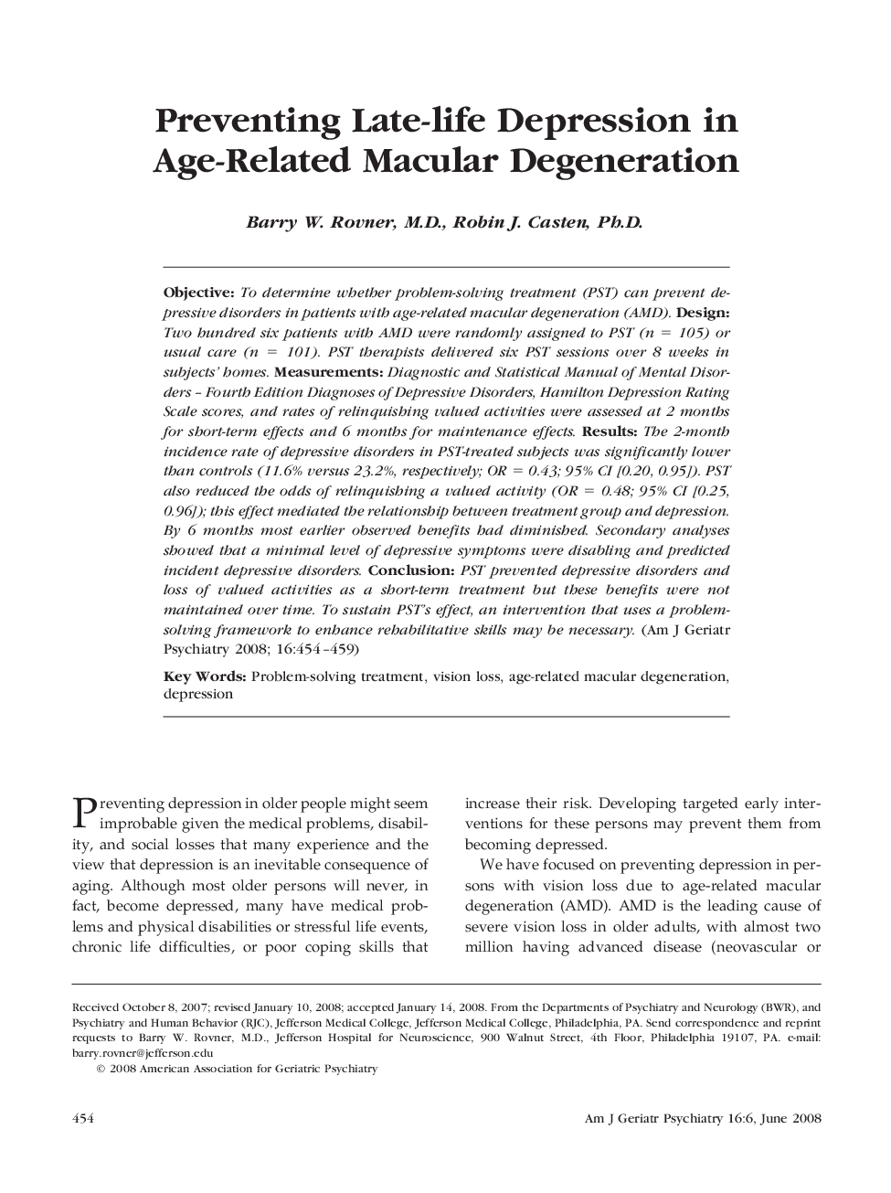 Preventing Late-life Depression in Age-Related Macular Degeneration