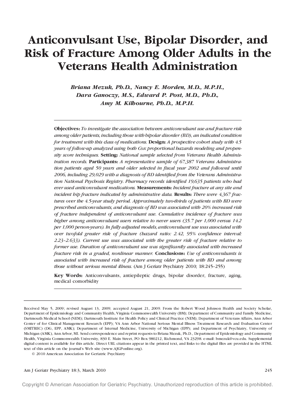 Anticonvulsant Use, Bipolar Disorder, and Risk of Fracture Among Older Adults in the Veterans Health Administration