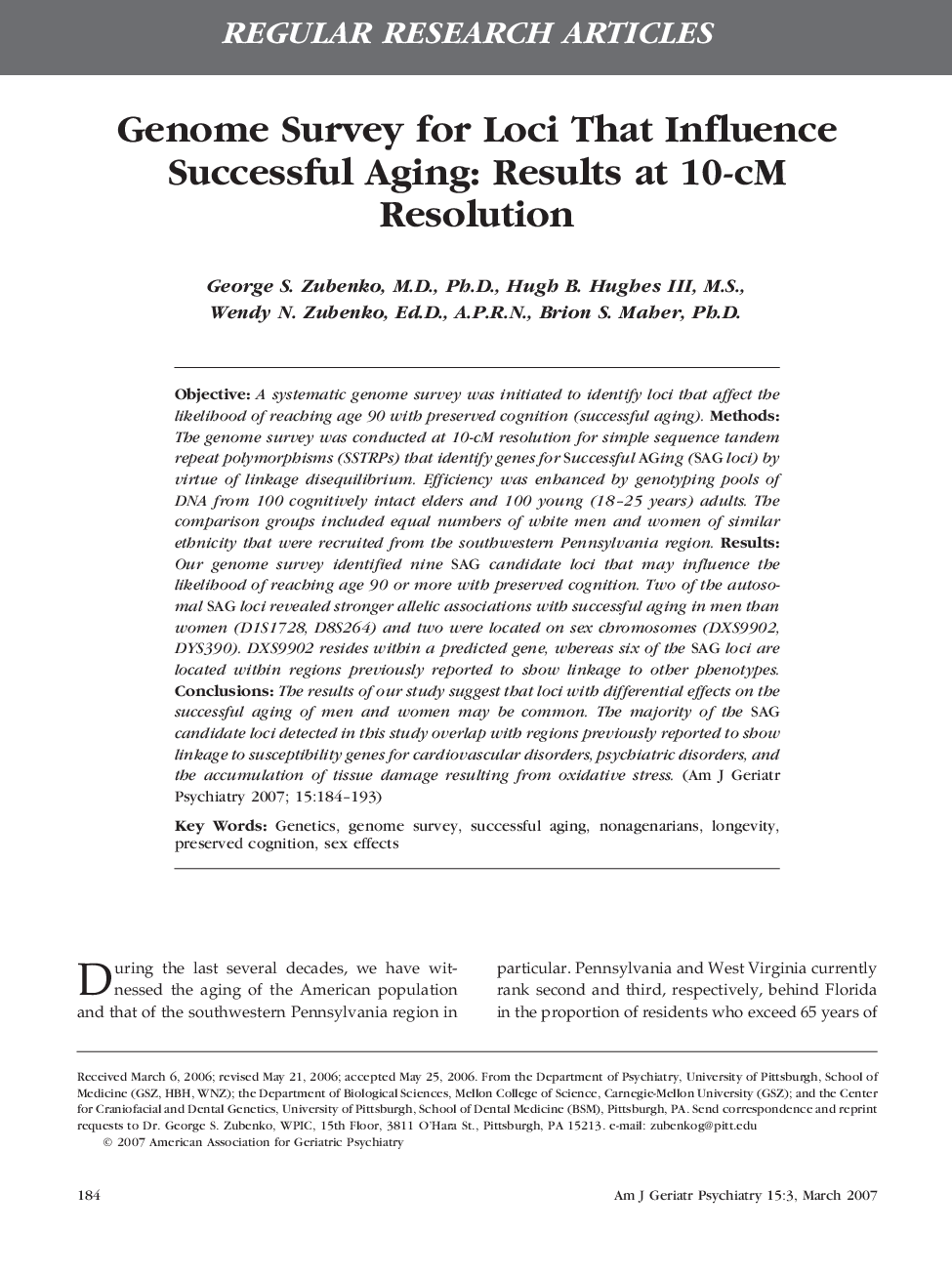 Genome Survey for Loci That Influence Successful Aging: Results at 10-cM Resolution