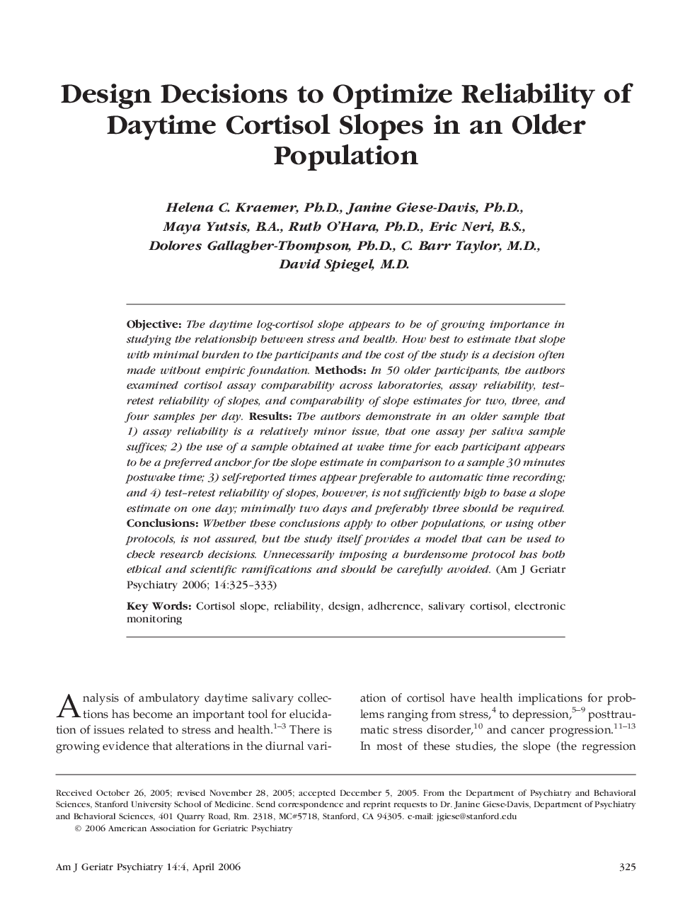 Design Decisions to Optimize Reliability of Daytime Cortisol Slopes in an Older Population