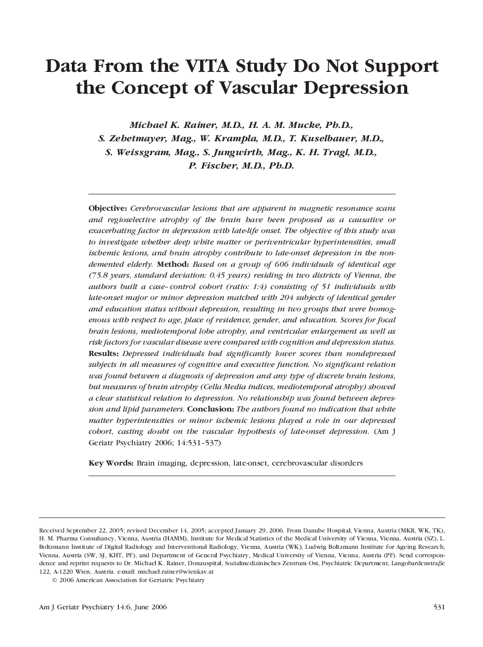 Data From the VITA Study Do Not Support the Concept of Vascular Depression