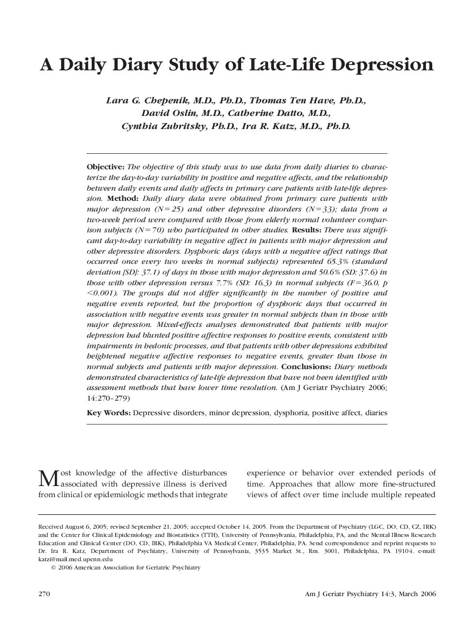 A Daily Diary Study of Late-Life Depression