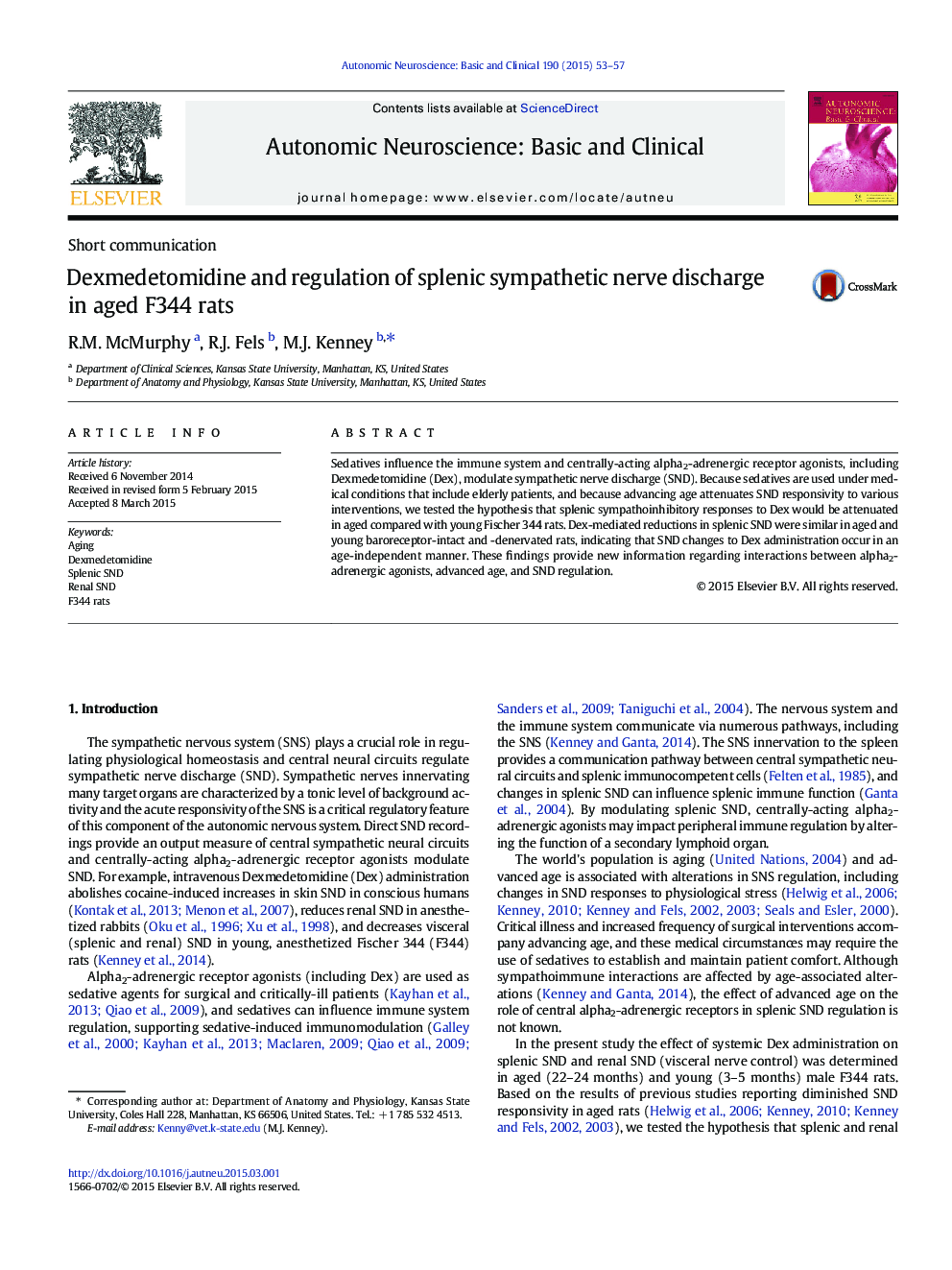 Dexmedetomidine and regulation of splenic sympathetic nerve discharge in aged F344 rats
