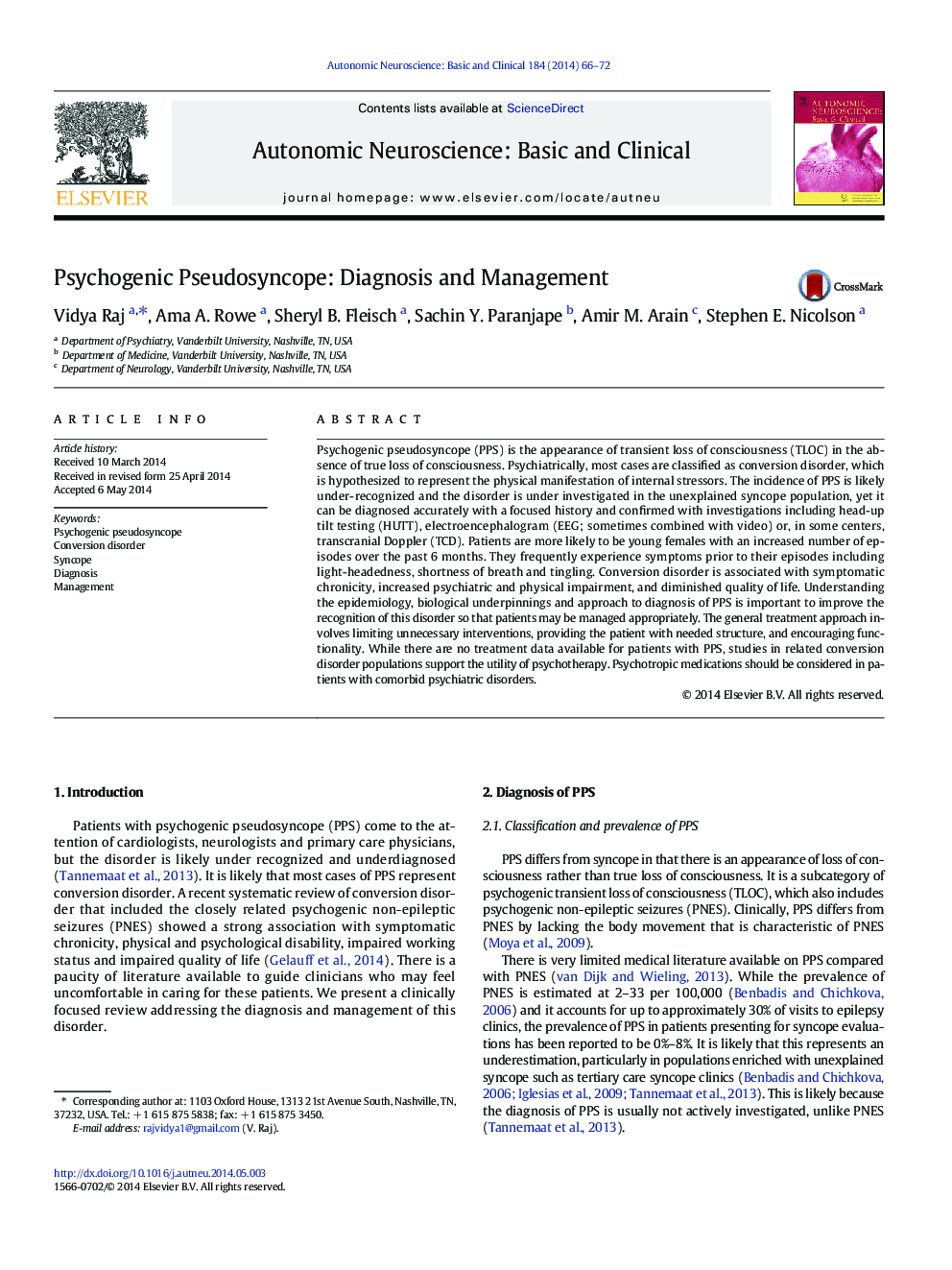 Psychogenic Pseudosyncope: Diagnosis and Management