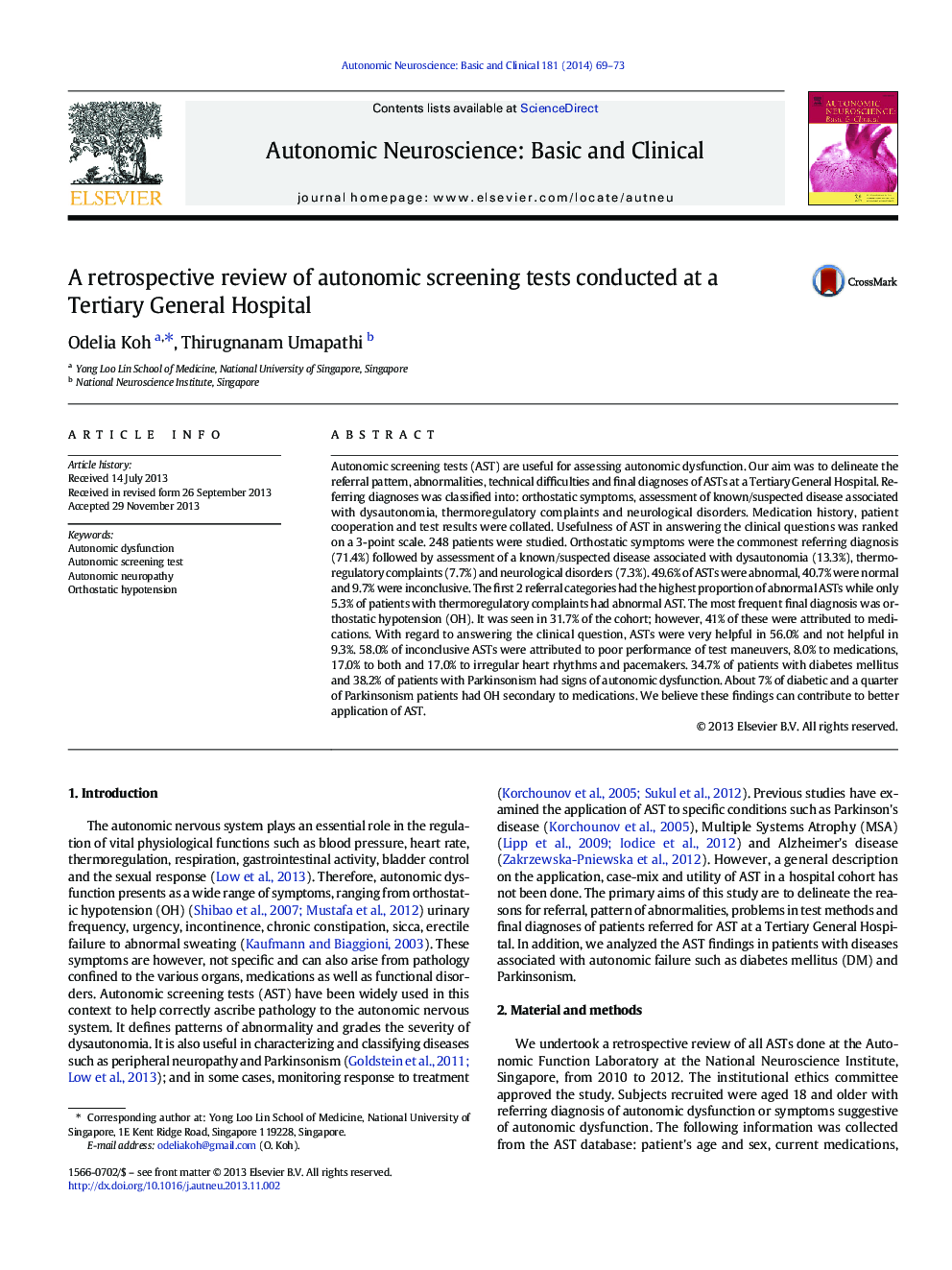 A retrospective review of autonomic screening tests conducted at a Tertiary General Hospital