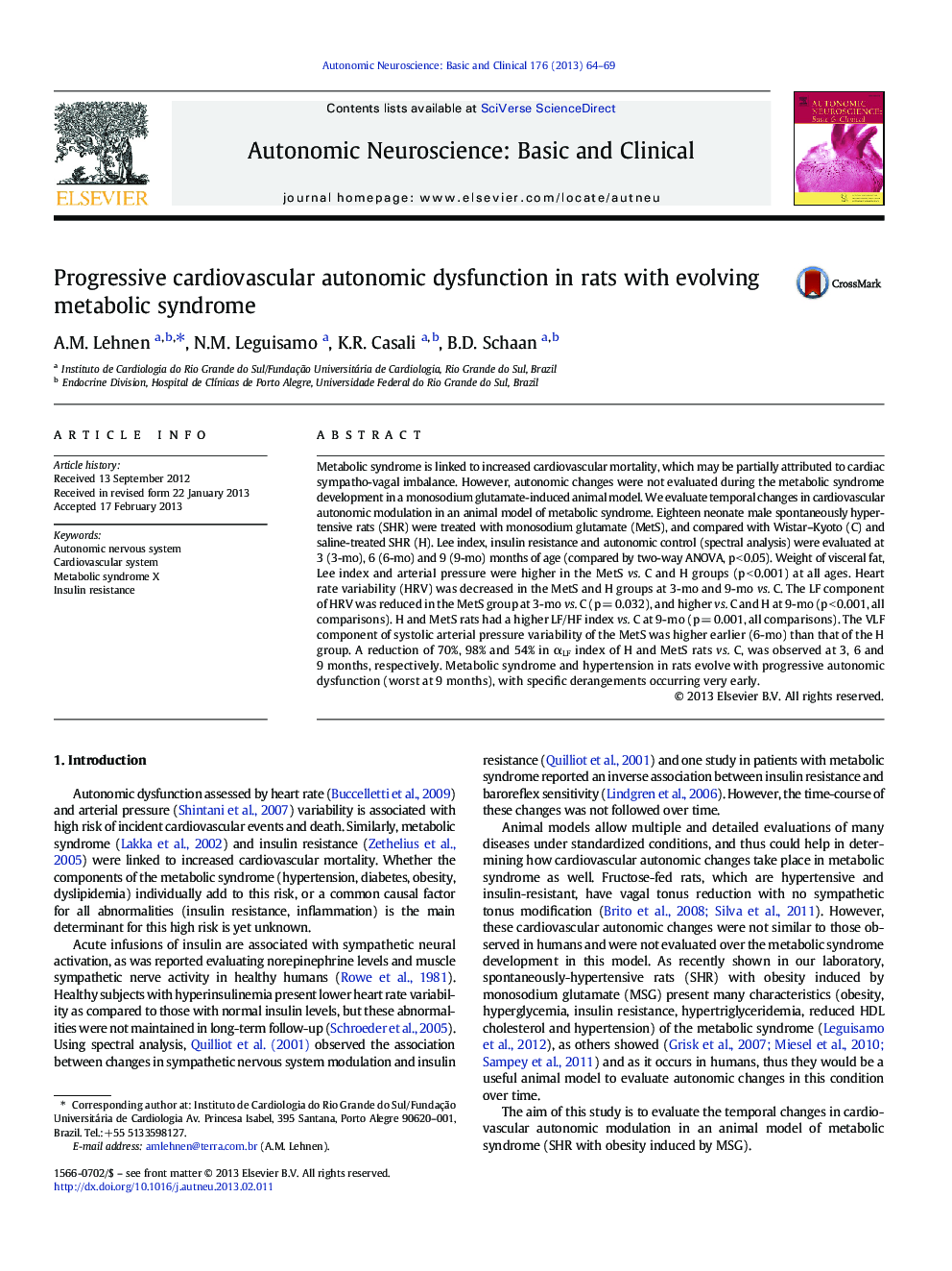 Progressive cardiovascular autonomic dysfunction in rats with evolving metabolic syndrome