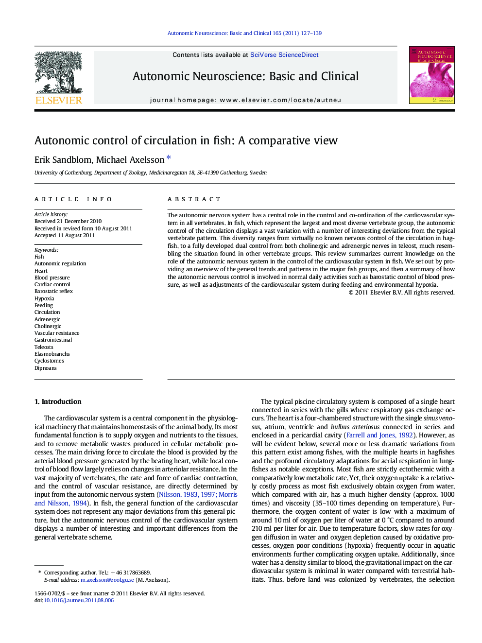 Autonomic control of circulation in fish: A comparative view