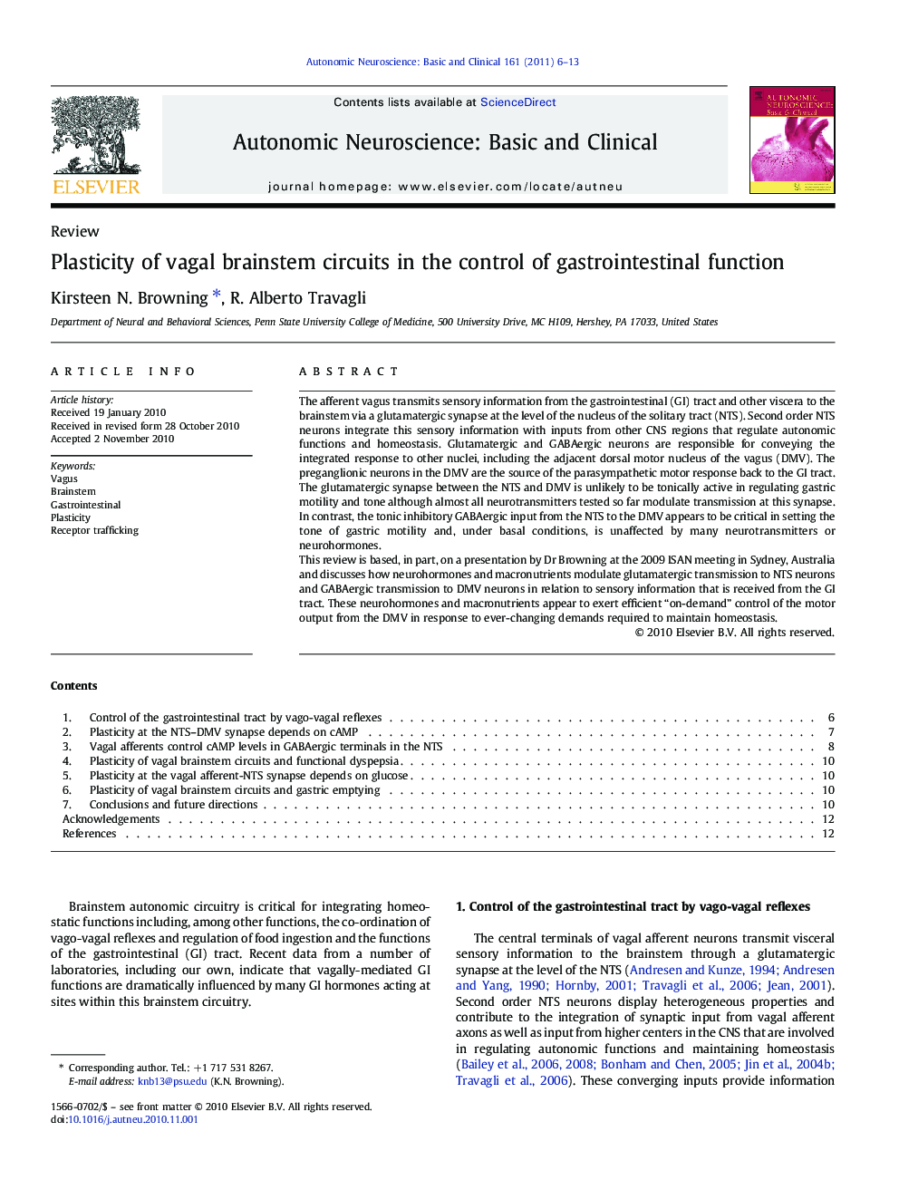 Plasticity of vagal brainstem circuits in the control of gastrointestinal function