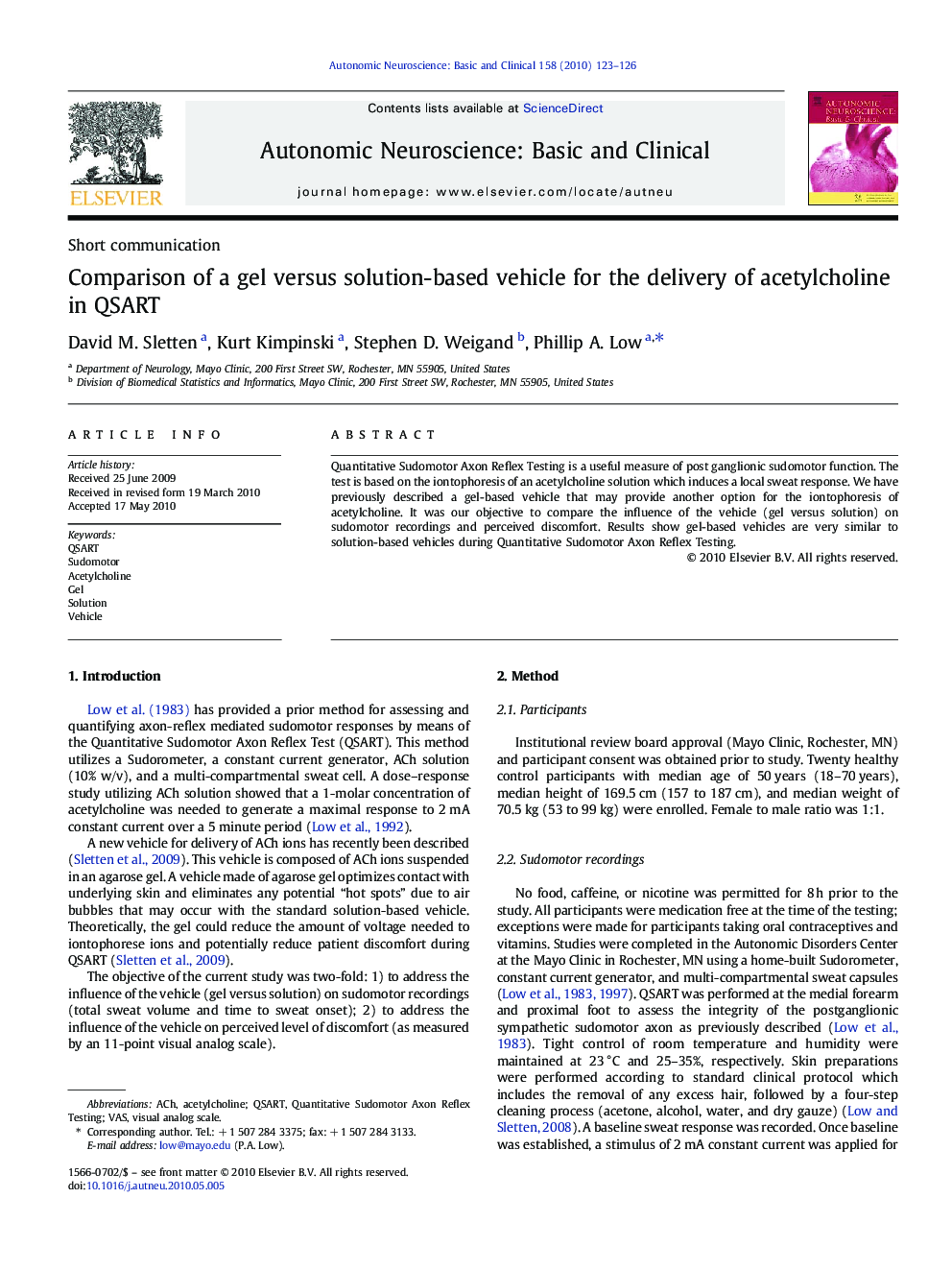 Comparison of a gel versus solution-based vehicle for the delivery of acetylcholine in QSART