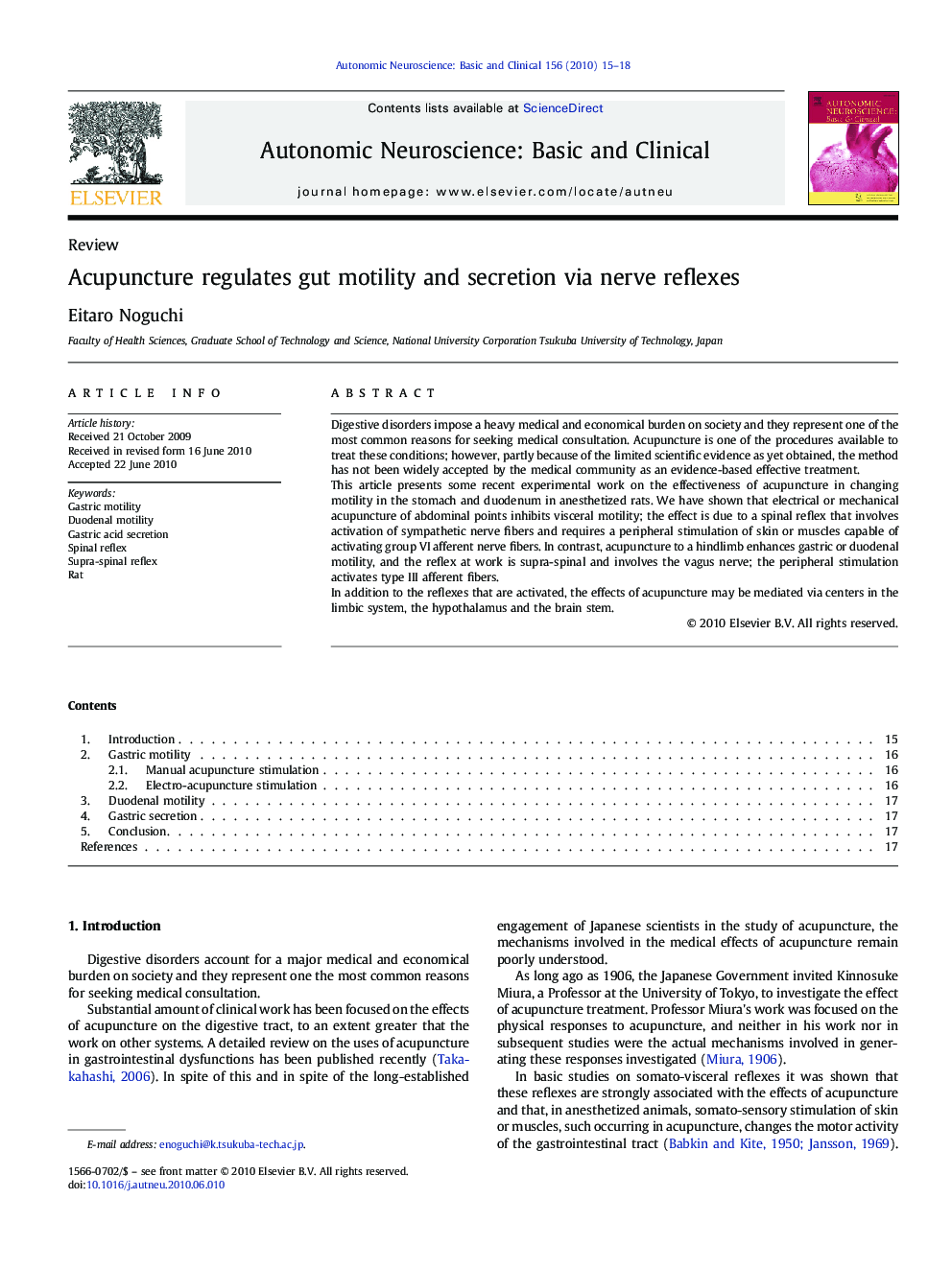 Acupuncture regulates gut motility and secretion via nerve reflexes