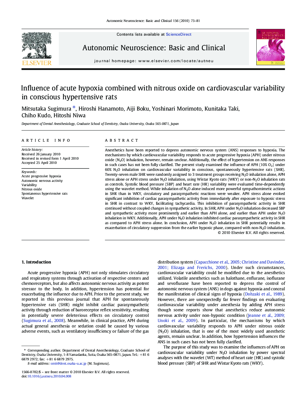 Influence of acute hypoxia combined with nitrous oxide on cardiovascular variability in conscious hypertensive rats