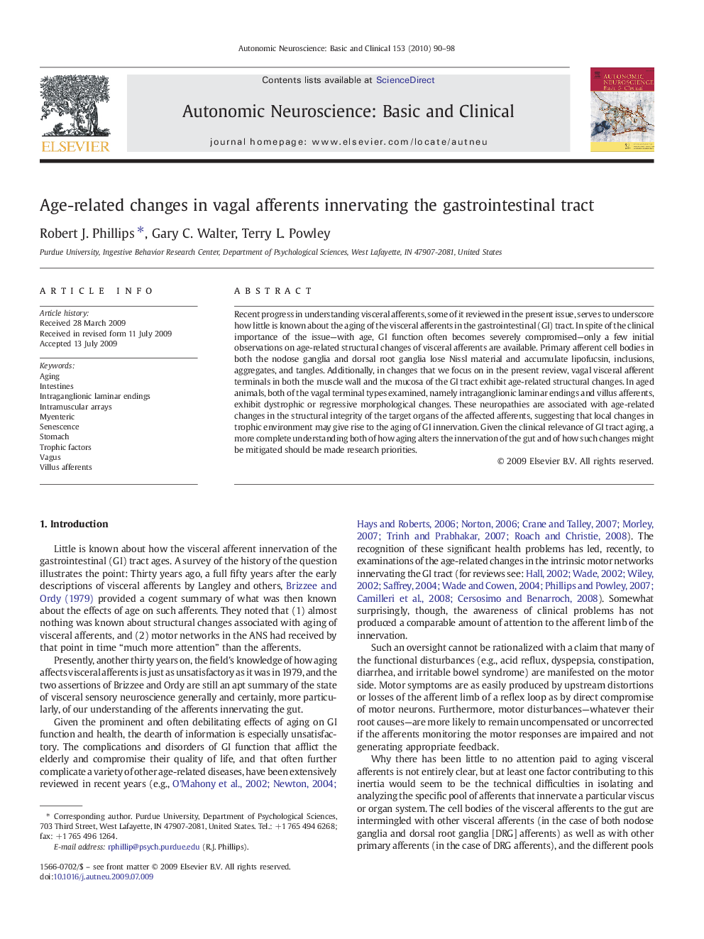 Age-related changes in vagal afferents innervating the gastrointestinal tract