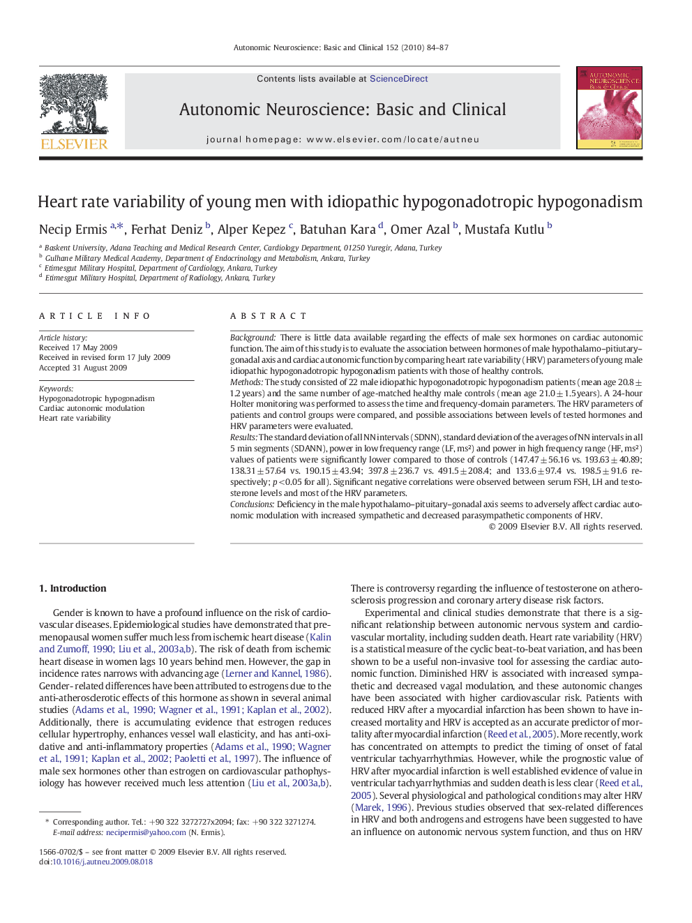 Heart rate variability of young men with idiopathic hypogonadotropic hypogonadism