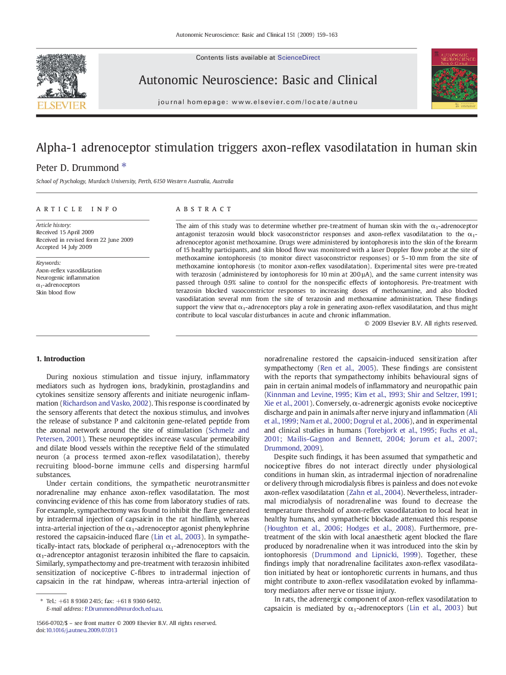 Alpha-1 adrenoceptor stimulation triggers axon-reflex vasodilatation in human skin