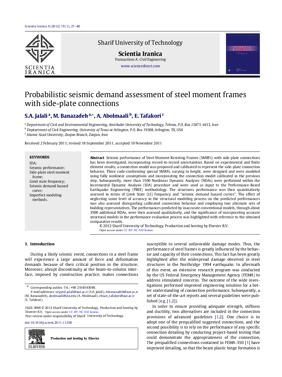 Probabilistic seismic demand assessment of steel moment frames with side-plate connections
