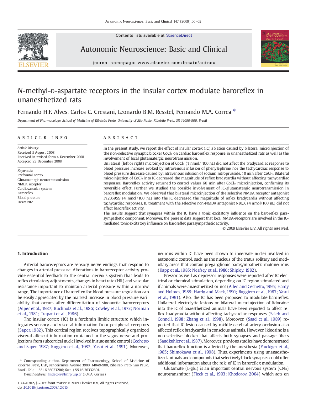 N-methyl-d-aspartate receptors in the insular cortex modulate baroreflex in unanesthetized rats